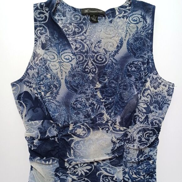 I.N.C. Babydoll Y2k Style Top Medium Floral Mesh 90s Semi Sheer Ruched Boho - Picture 2 of 6